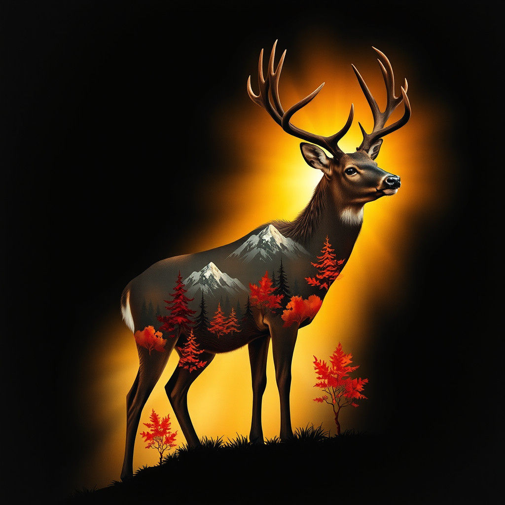 Deer Silhouette Reveals Autumn Mountain Forest