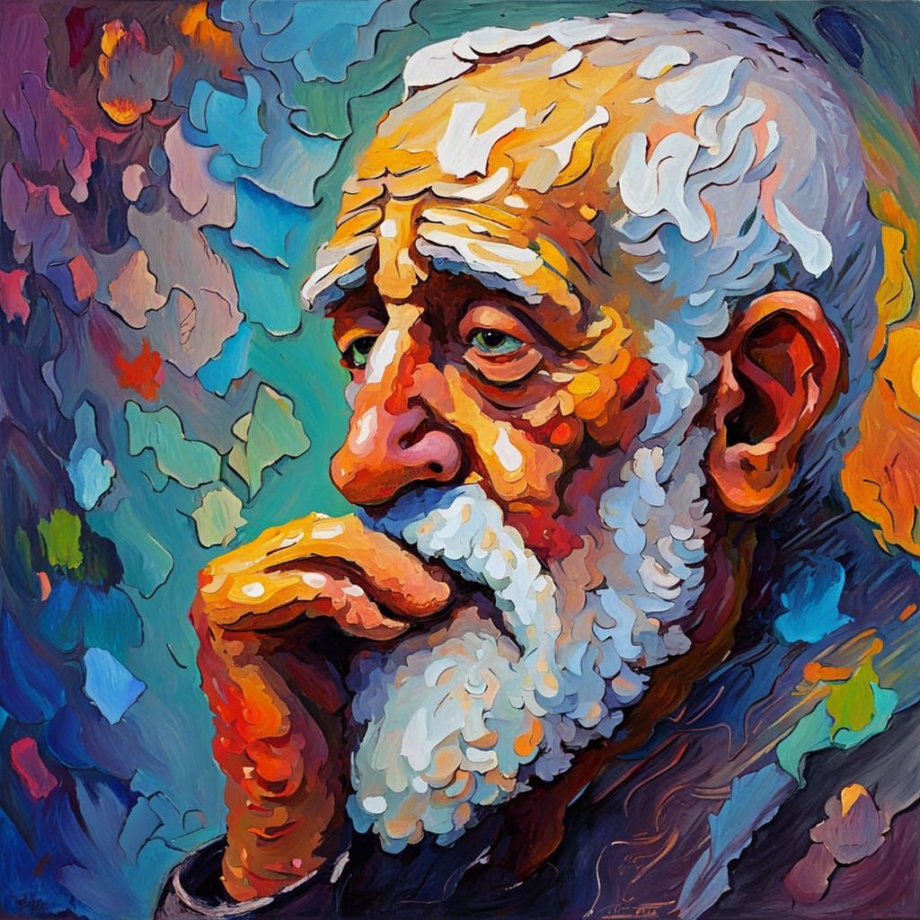 Expressionist Portrait: Old Man Thinking in Pain