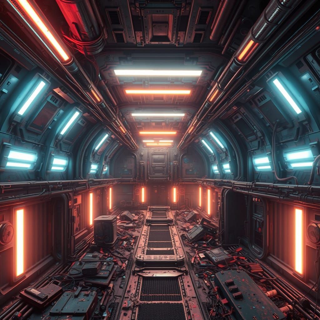 Forgotten Cosmic Outpost Illuminated by Flickering Fluoresce...