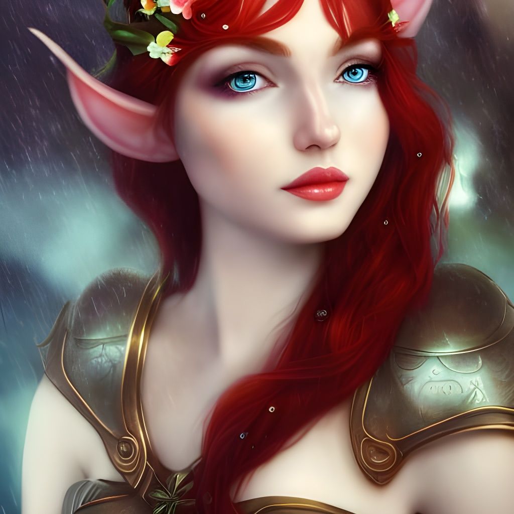 Beautiful Elf in Bikini Armor with Flower Crown