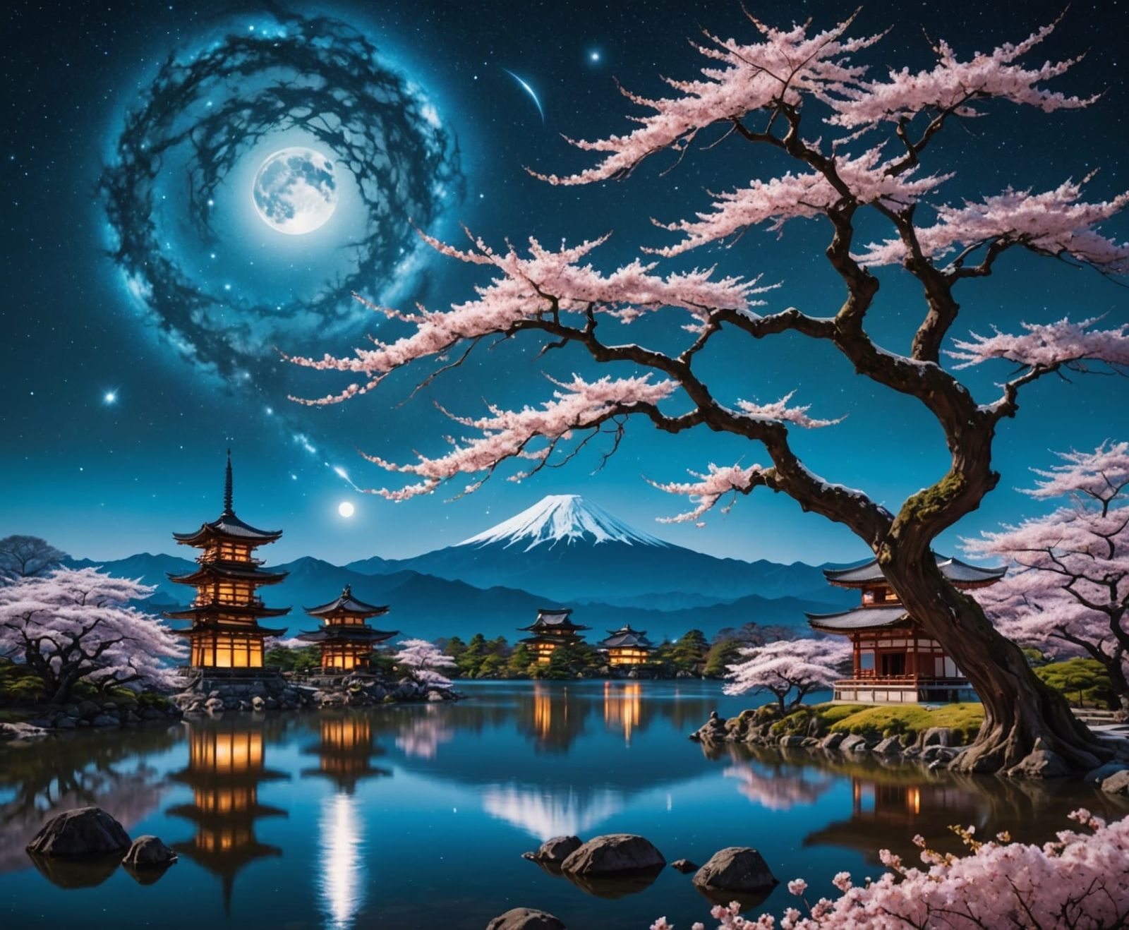 Cosmic Sakura Tree Fantasy Landscape
