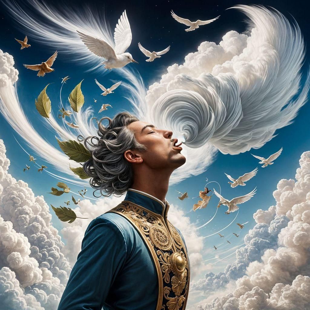 Anthropomorphic Cloud Man Exhaling Wind