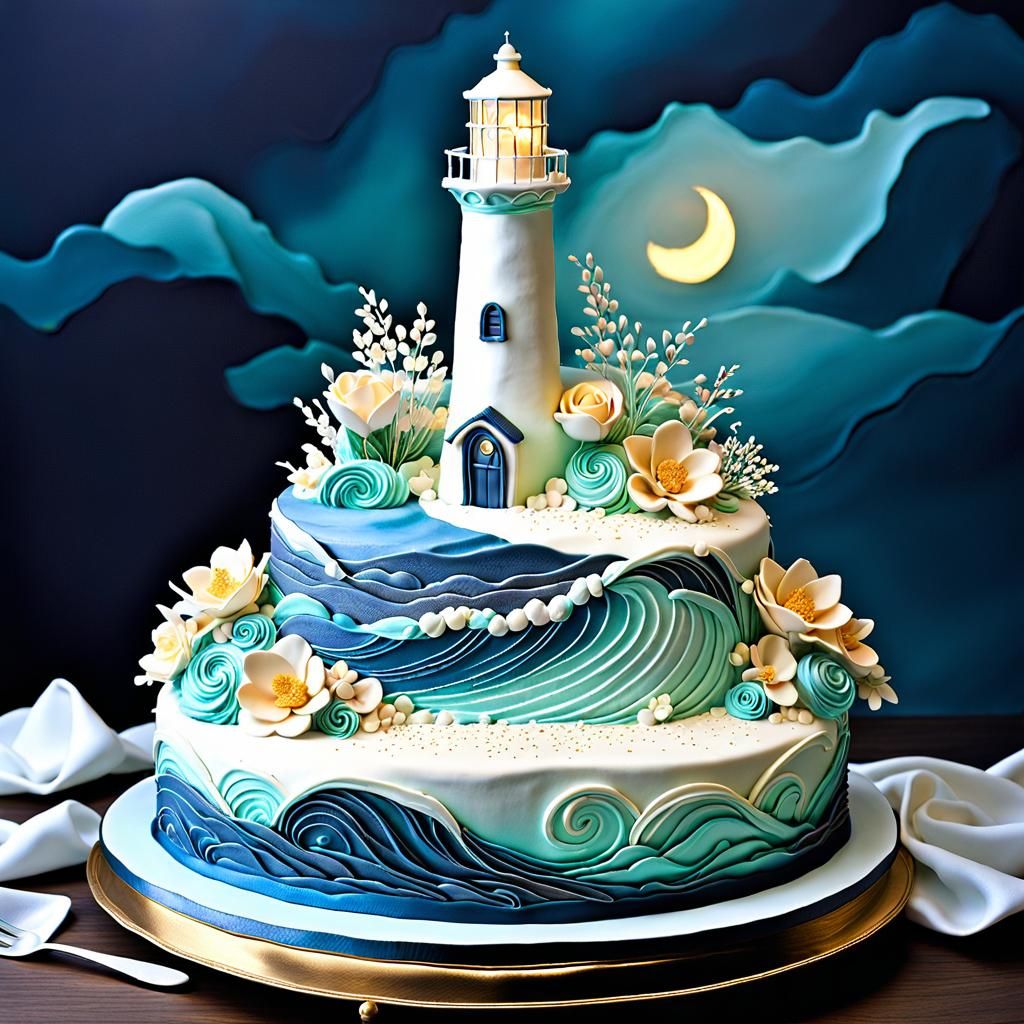 Majestic Lighthouse Cake Sculpture Inspired by Fairy Tales
