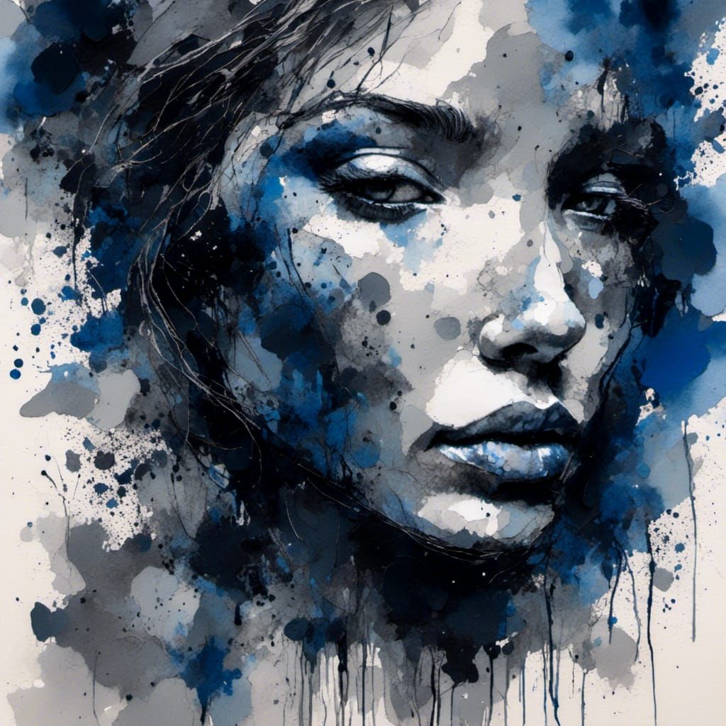 Expressive Ink Portrait of a Beautiful Woman