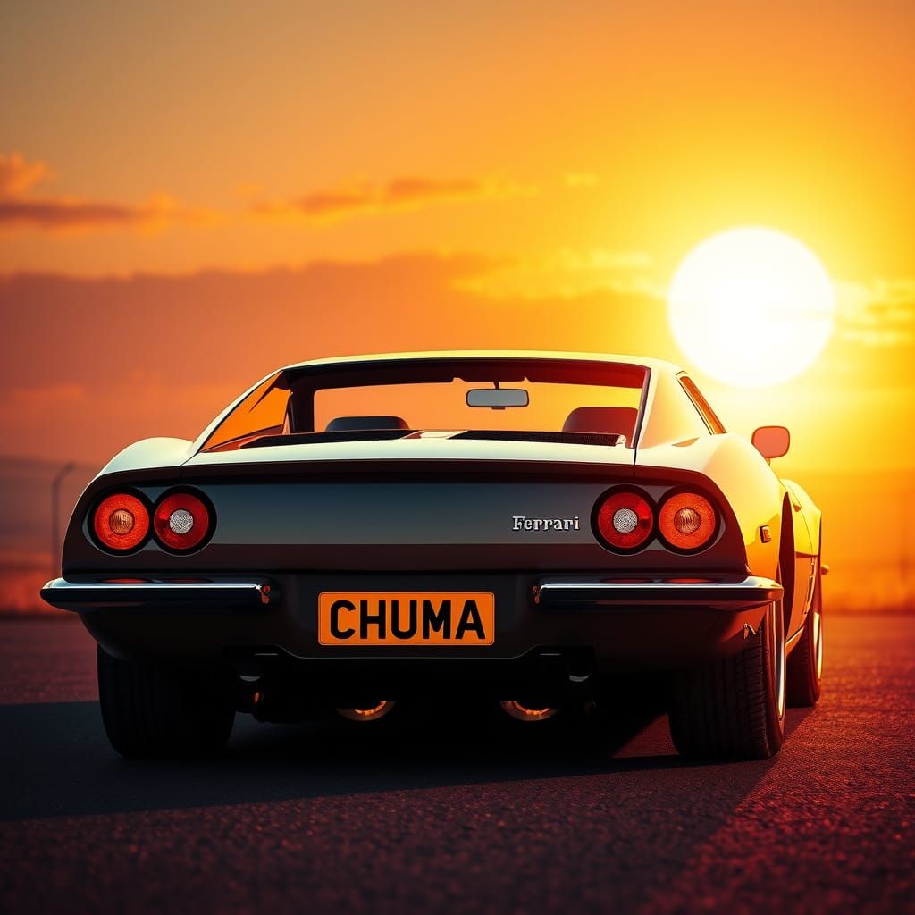 Classic Ferrari with Custom Plate in Photorealistic Style