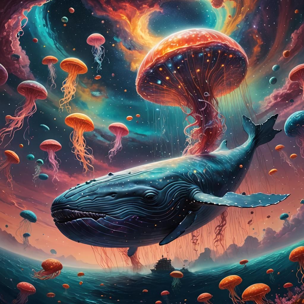 Cosmic Whale Dreamscape in Surrealist Style