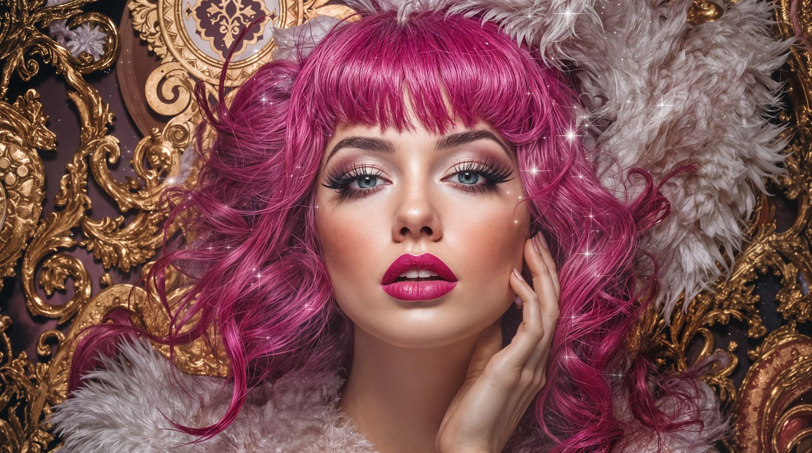 Glamorous Woman in Vibrant Magenta Hairdo