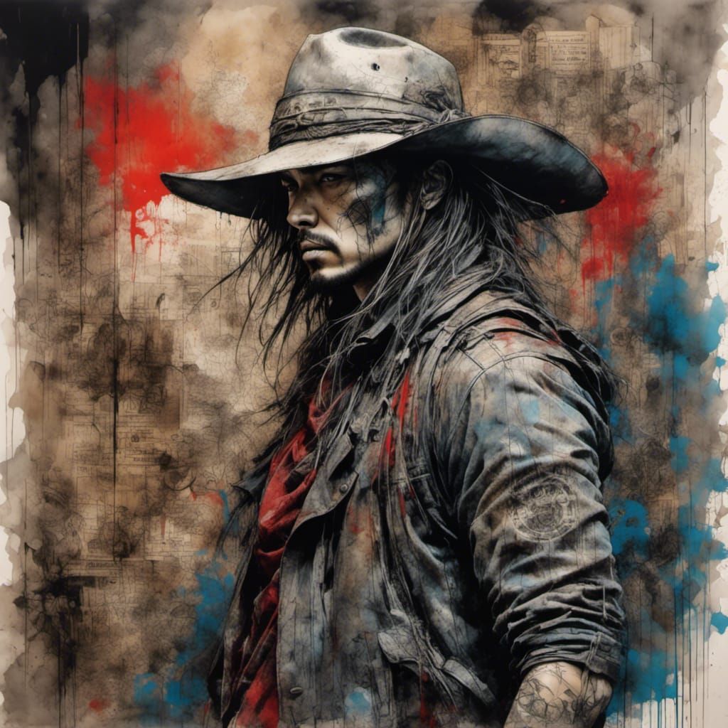 Blazing Conquistador in Watercolor Charcoal Style