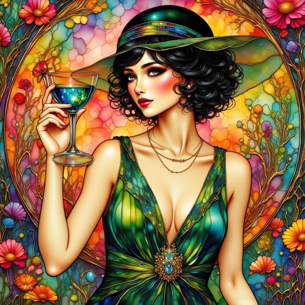 Flapper in Art Deco Watercolor Style