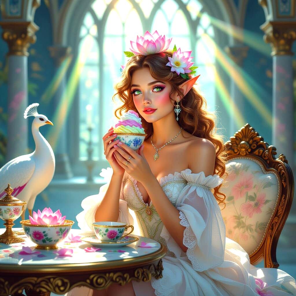 Ethereal Elf with Ice Cream in Pastel Fantasy