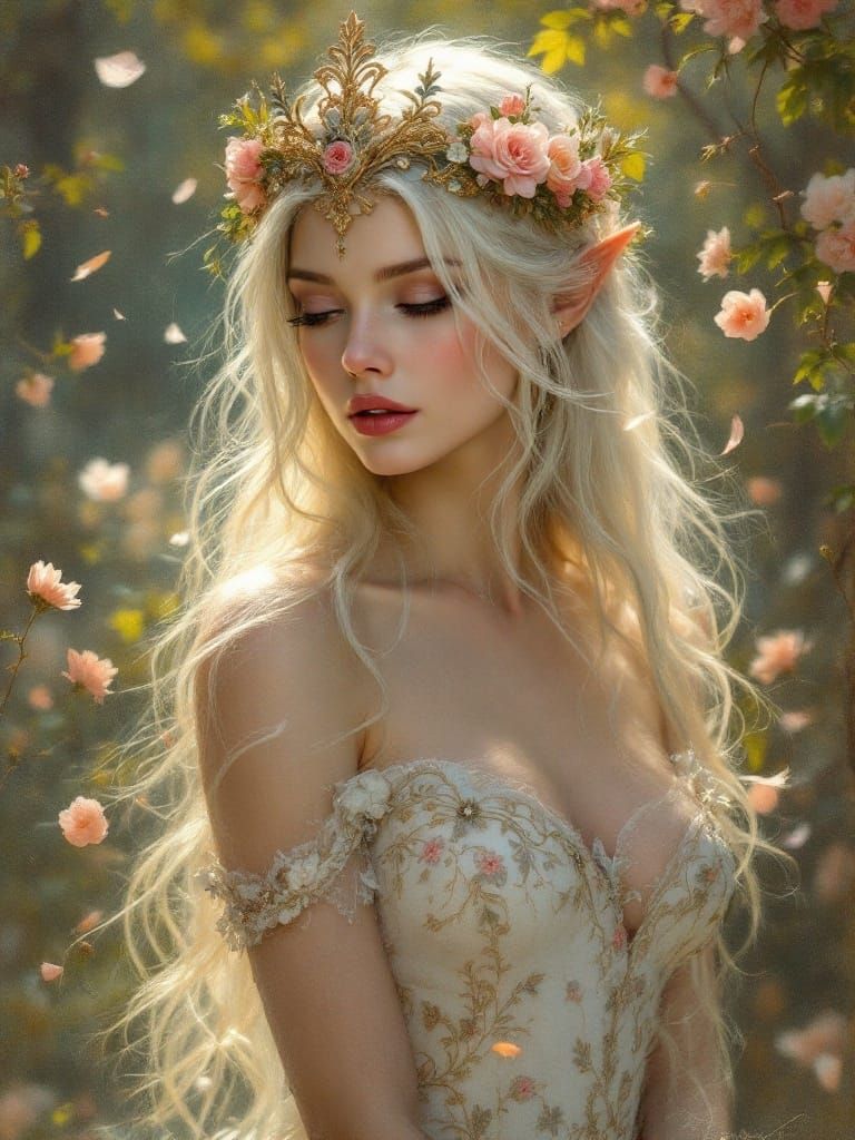 Elven Princess in Enchanted Twilight, Pre-Raphaelite Style