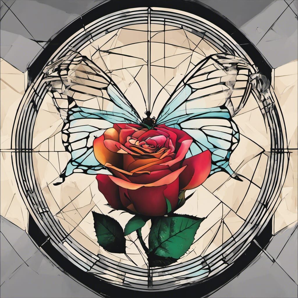 Rose and Butterfly Tattoo in Broken Glass Dome