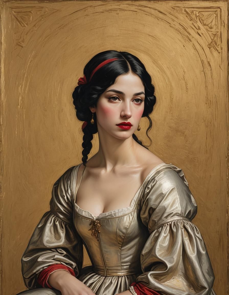 Renaissance Portrait of a Girl with Black Hair
