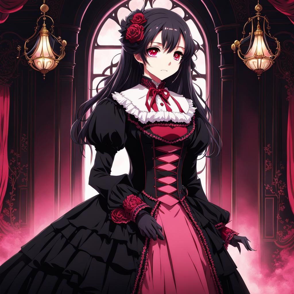 Vampire Girl in Victorian Dress, Anime Style