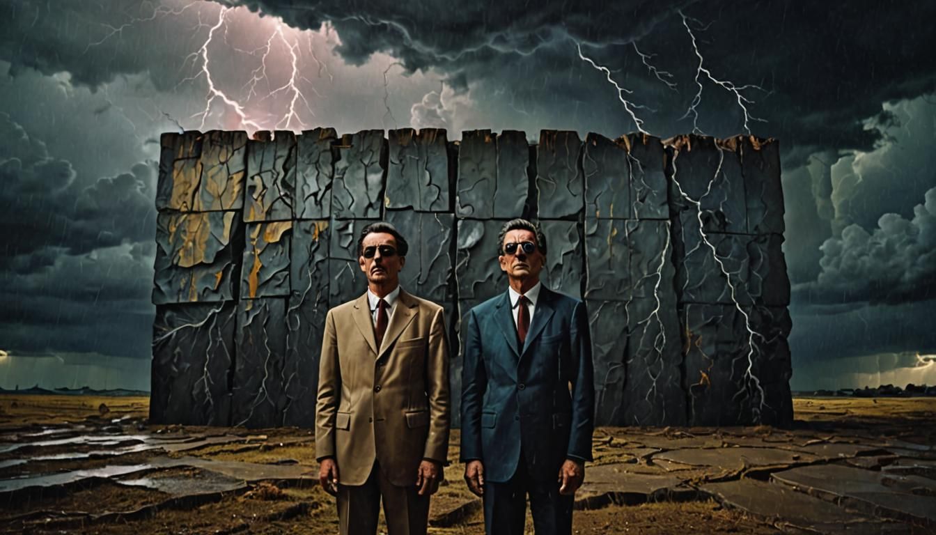 Surreal Confrontation: Blinded Eyes Before the Wall