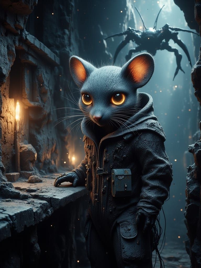 Android Rat-Head Mechanic in Spaceship Engine Room