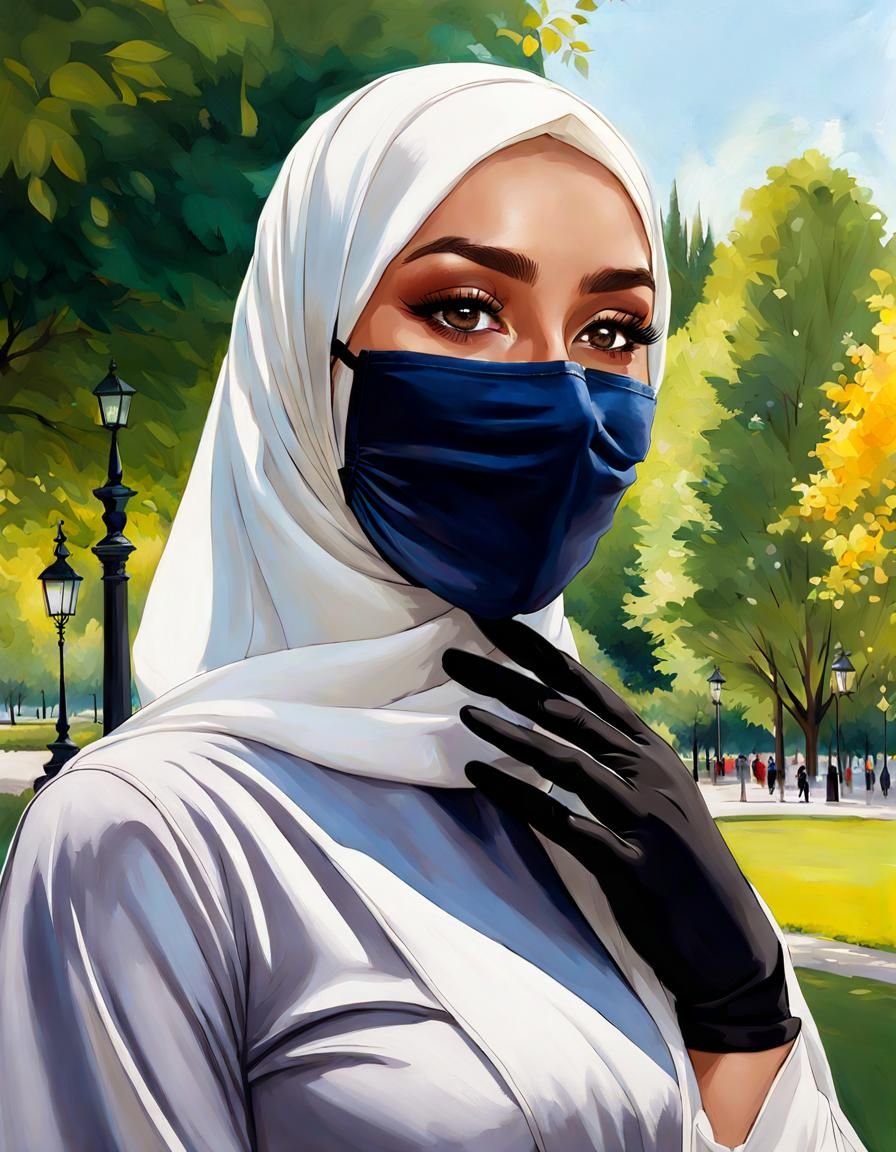 Curvy Woman with Hijab and Mask in Park