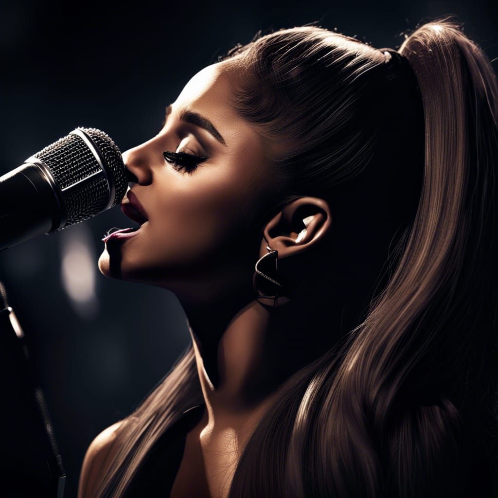 Ariana Grande Singing, Hyperrealistic 64 Megapixel Image