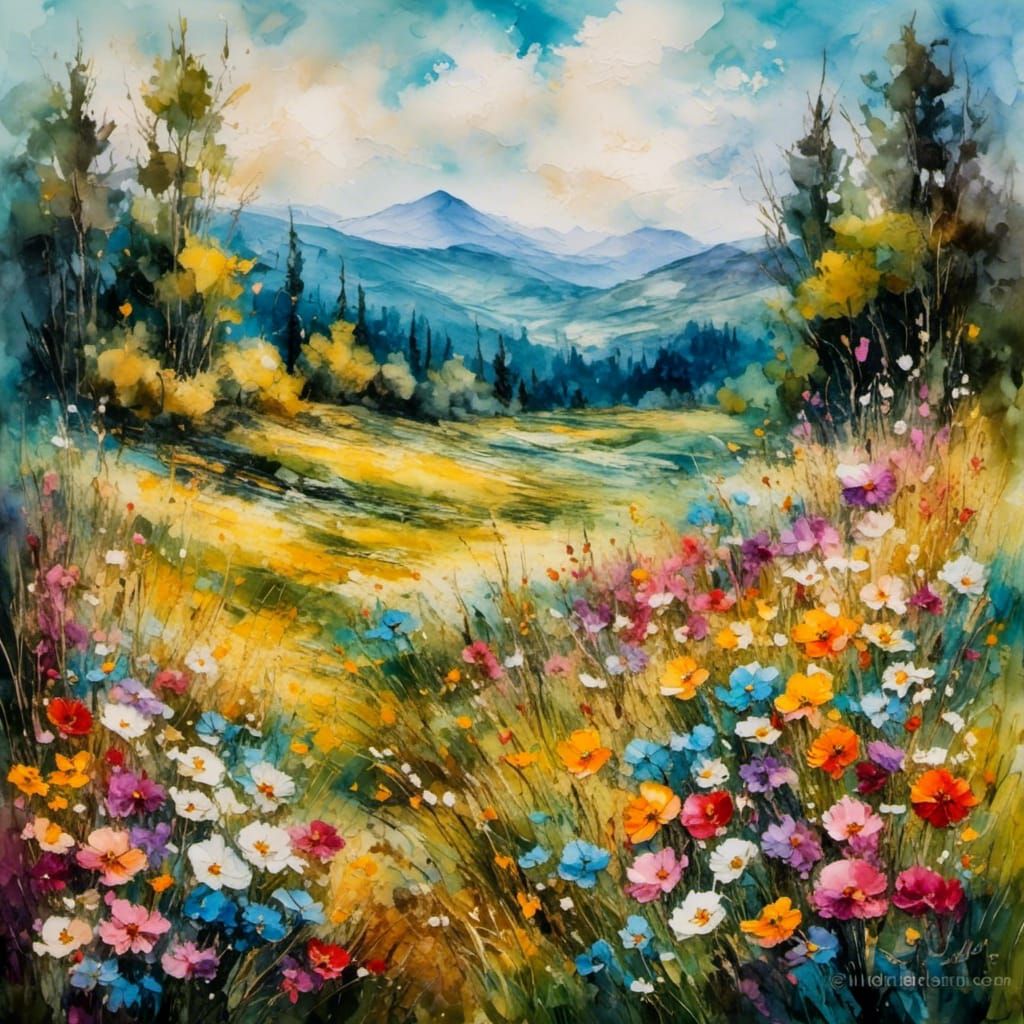 Beautiful Flower Meadow in Expressionist Style