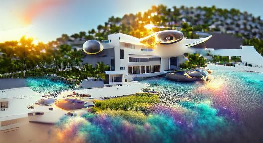 Modern Seaside Mansion with Helipad: 4K Render