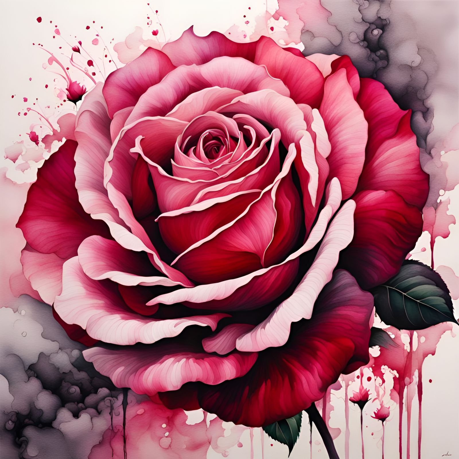 Ink Painting of a Delicate Rose in Bloom