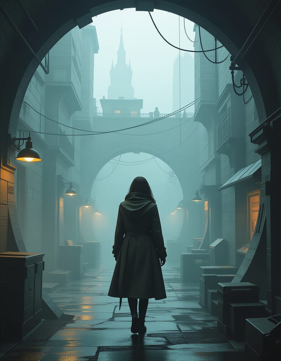 Exploring a Foggy Underground City in Retro-Futuristic Style