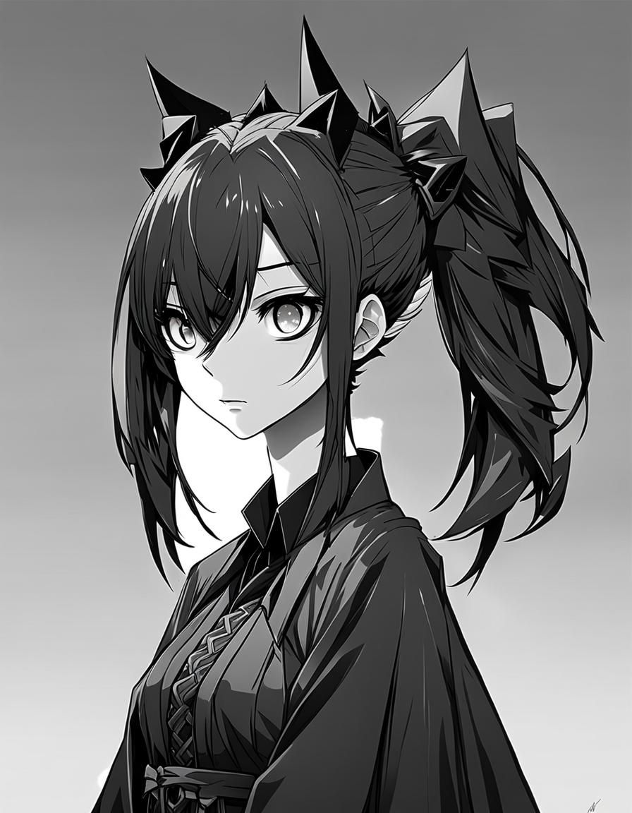 Smiling Gothic Anime Waifu in Semi-Realistic Style