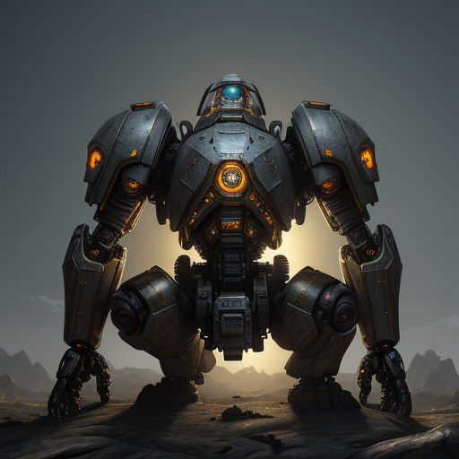 Cyberpunk Industrial Automaton in Rugged Terrain