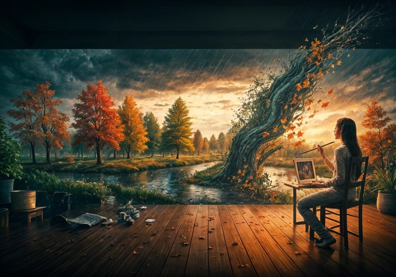 Surreal Landscape Emerges from Canvas in Vibrant Fall Colors
