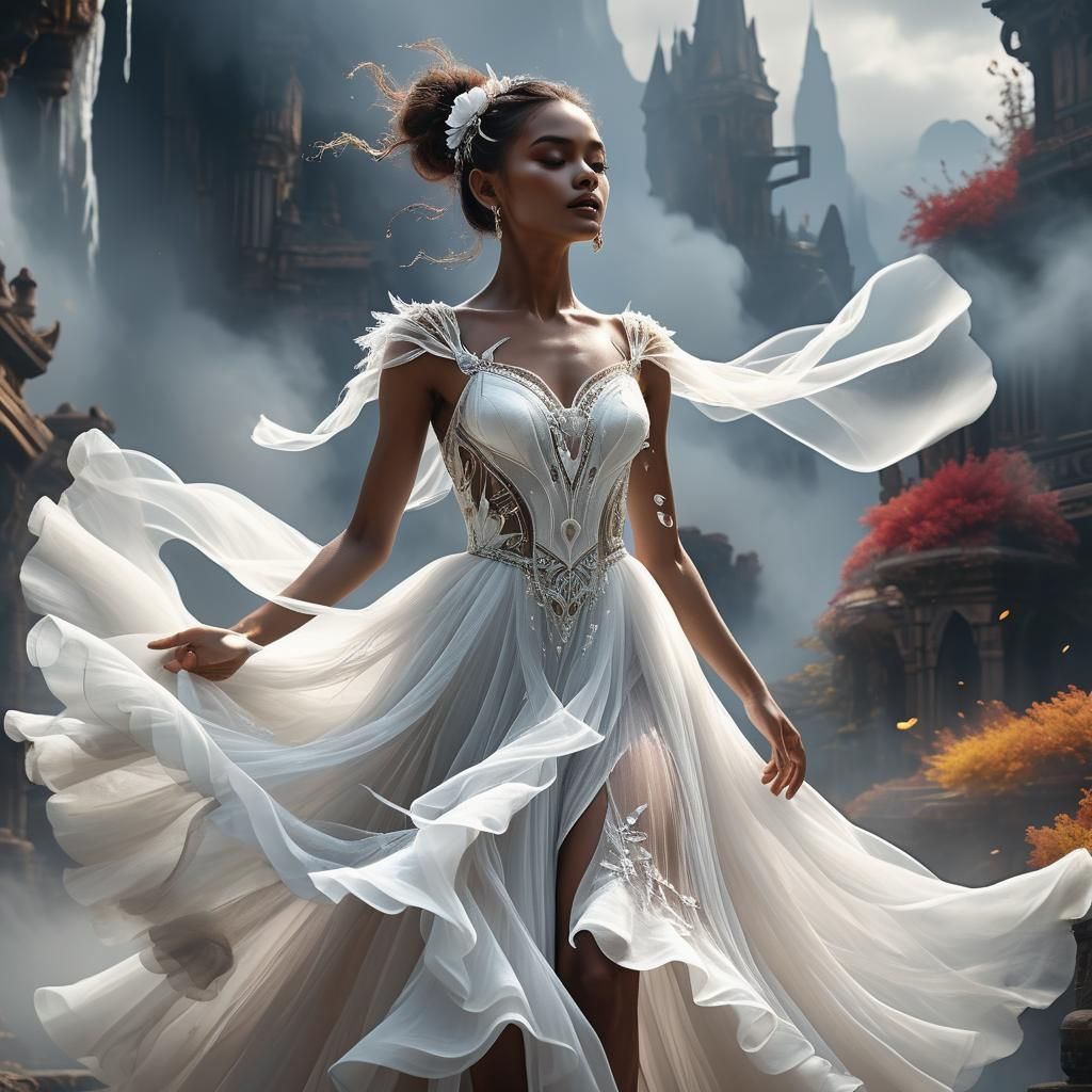 Dancer in Vaporous White Tulle Dress