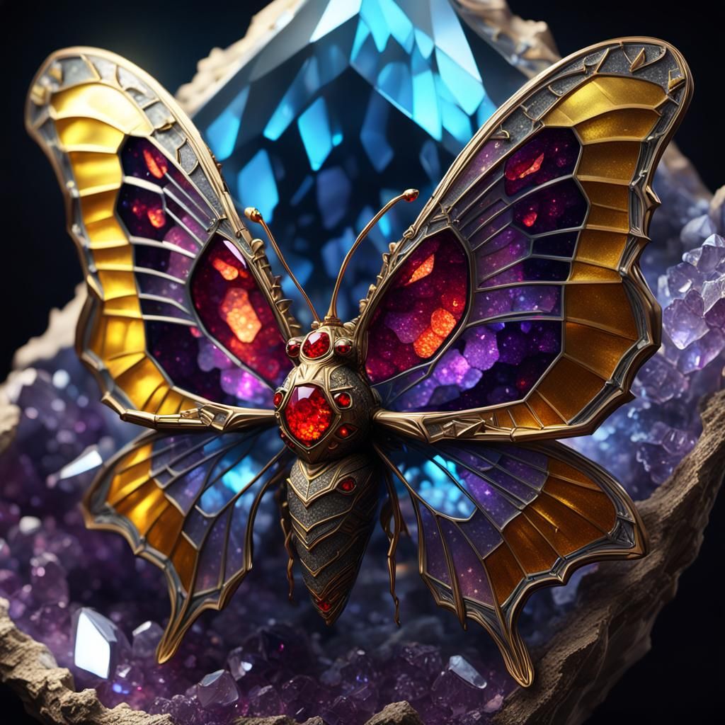 Crystal Geode Moth in Dark Fantasy Style