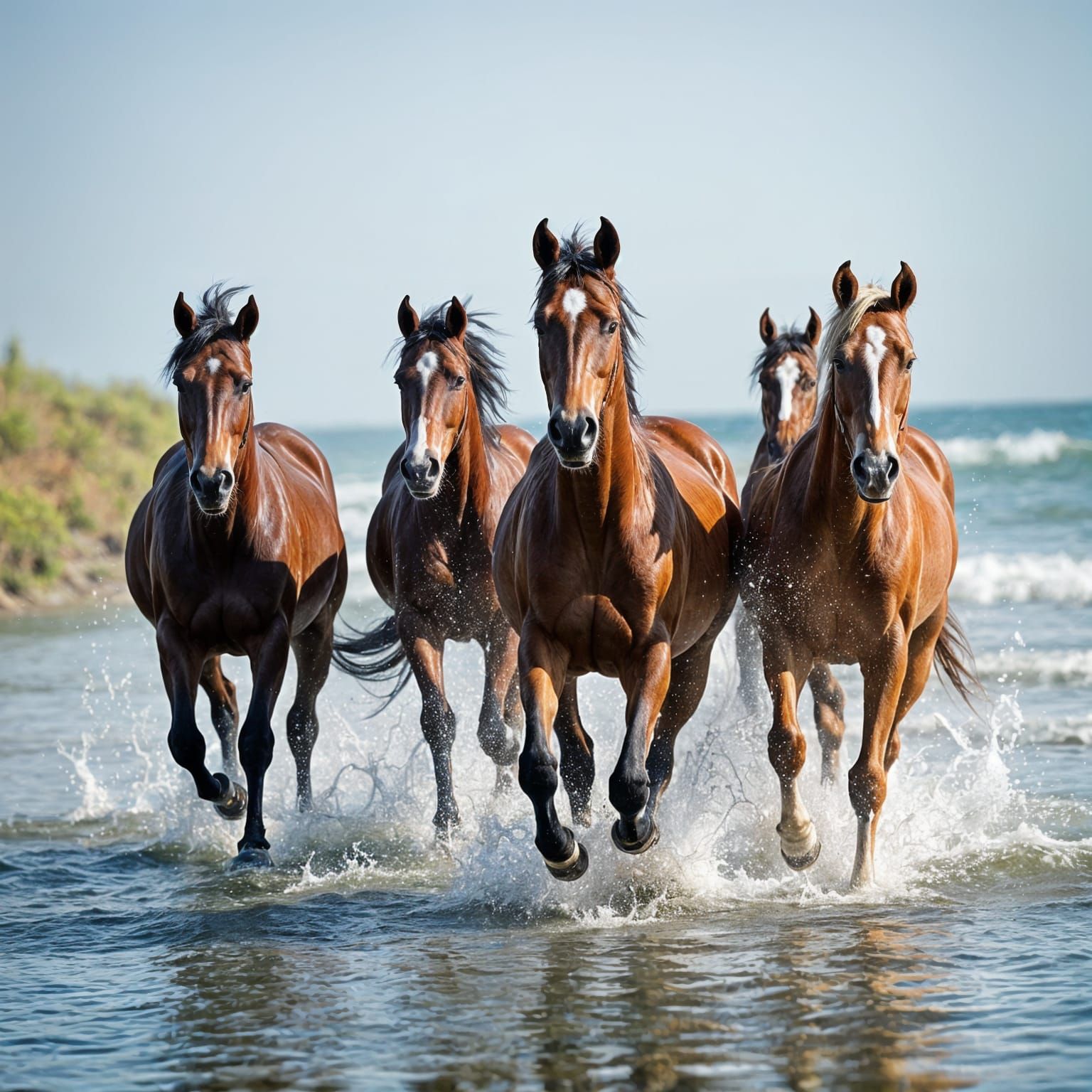 Horses Galloping in Shallow Water