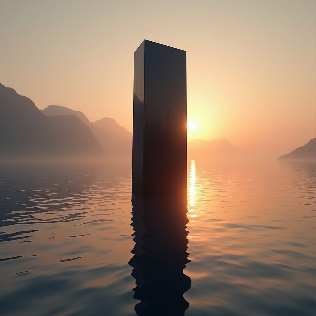 Black Obsidian Monolith Reflecting Sunset Light