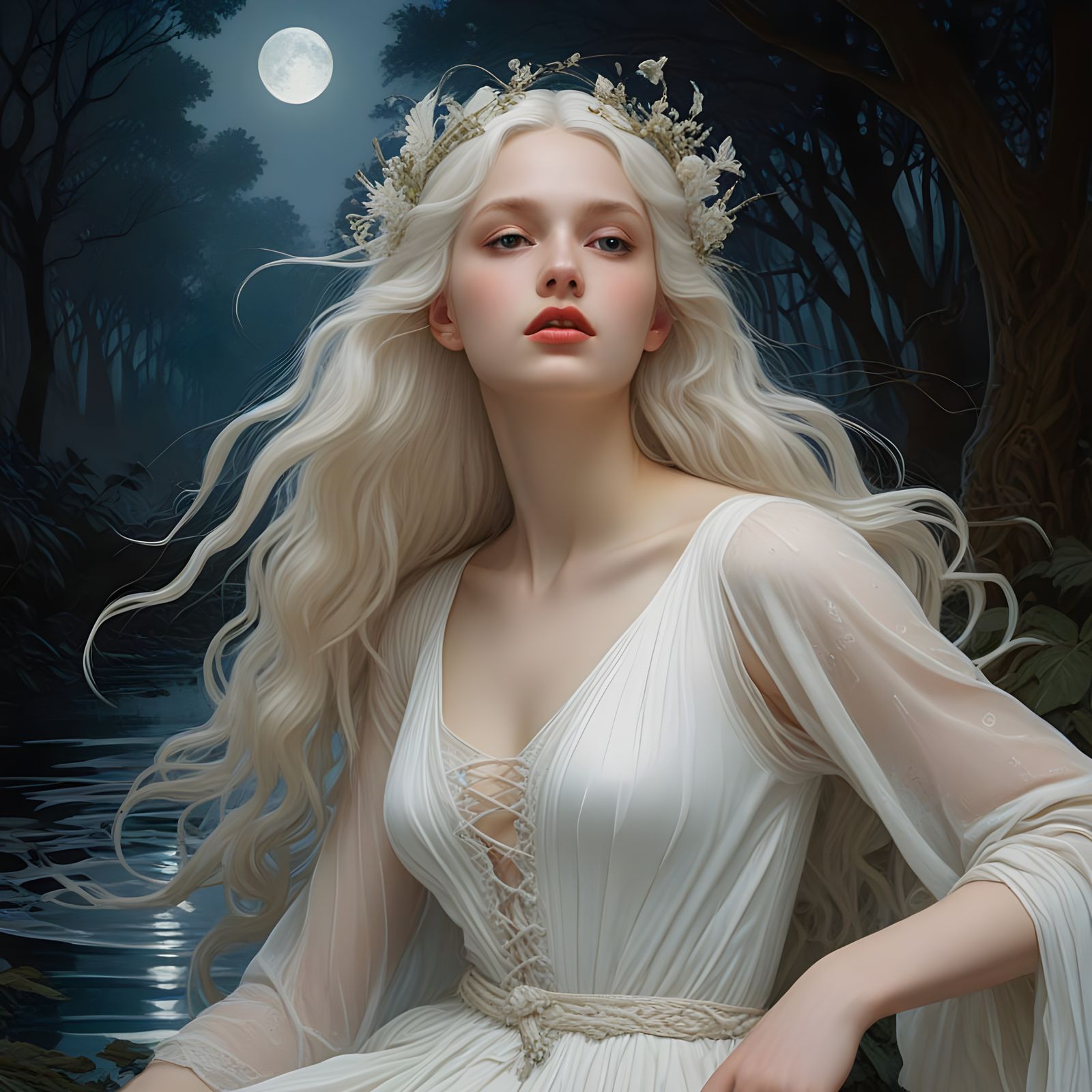 Ethereal Celestial Goddess in White Haze