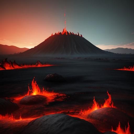 Hellish Alien Lava Landscape in 3D Anime Art