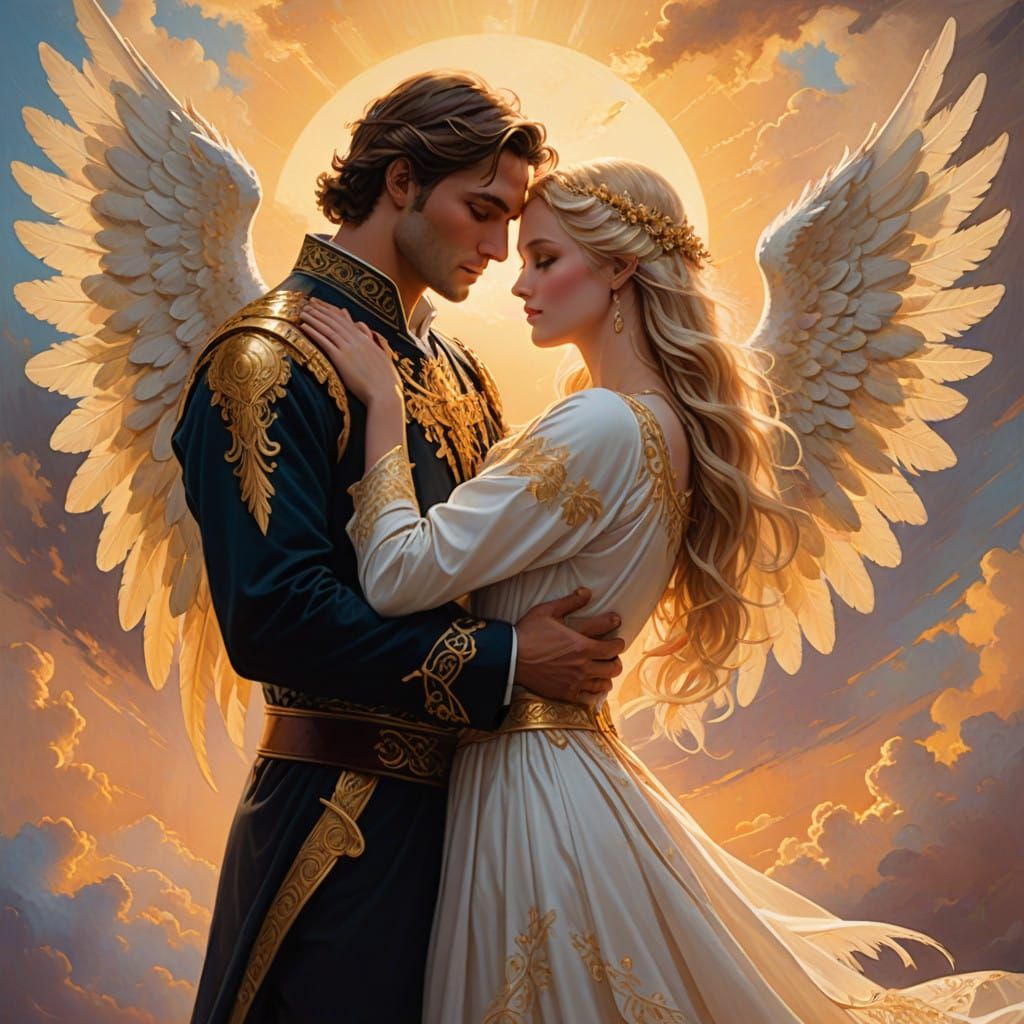 Angel's Tender Embrace in Golden Light