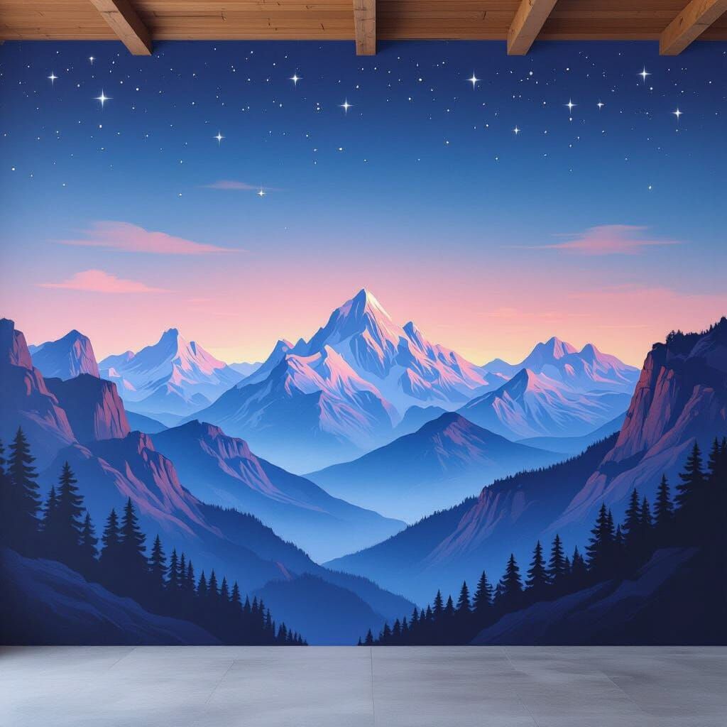 Twilight Mountain Range Airbrushed Canyon Mural