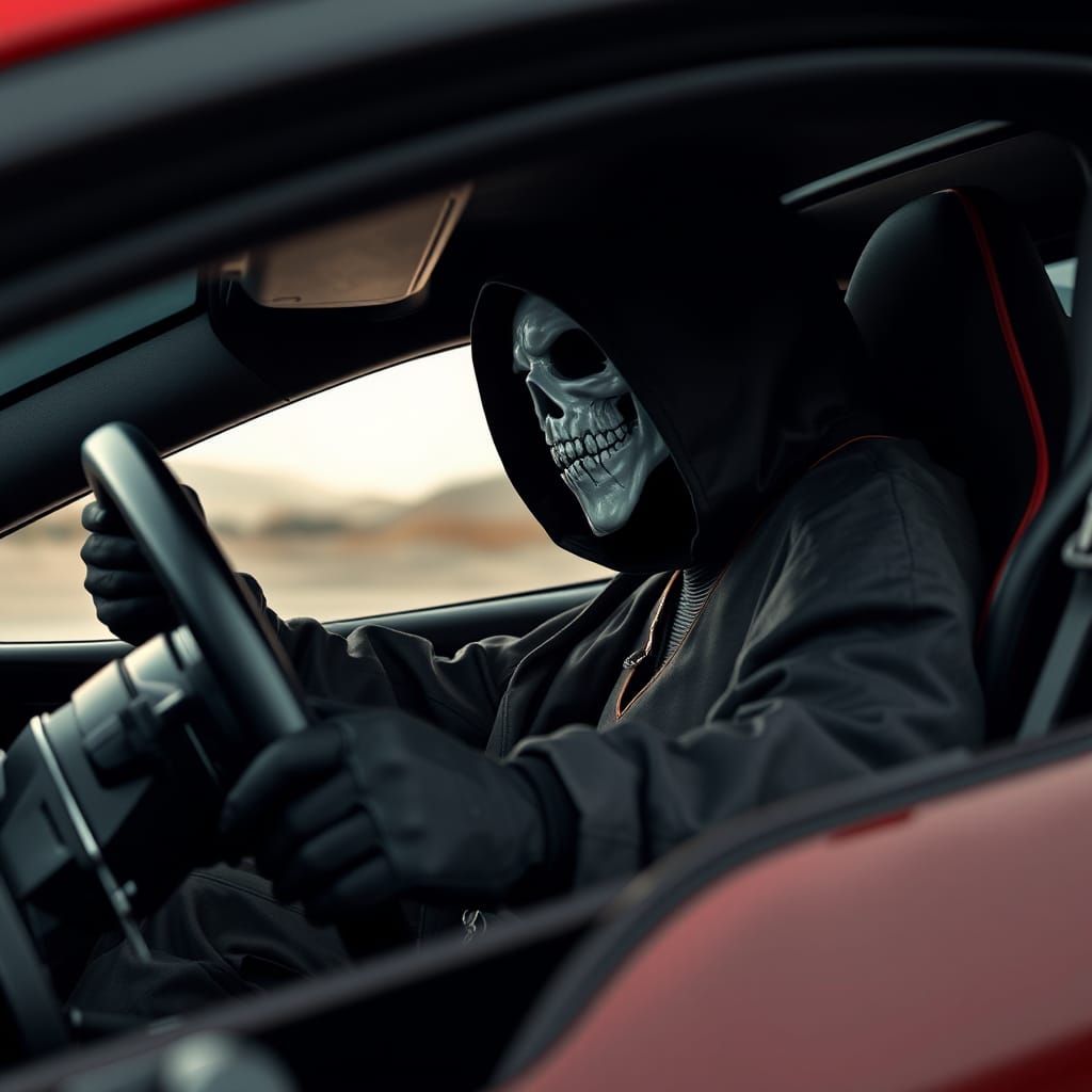 Grim Reaper Driving a Supercar