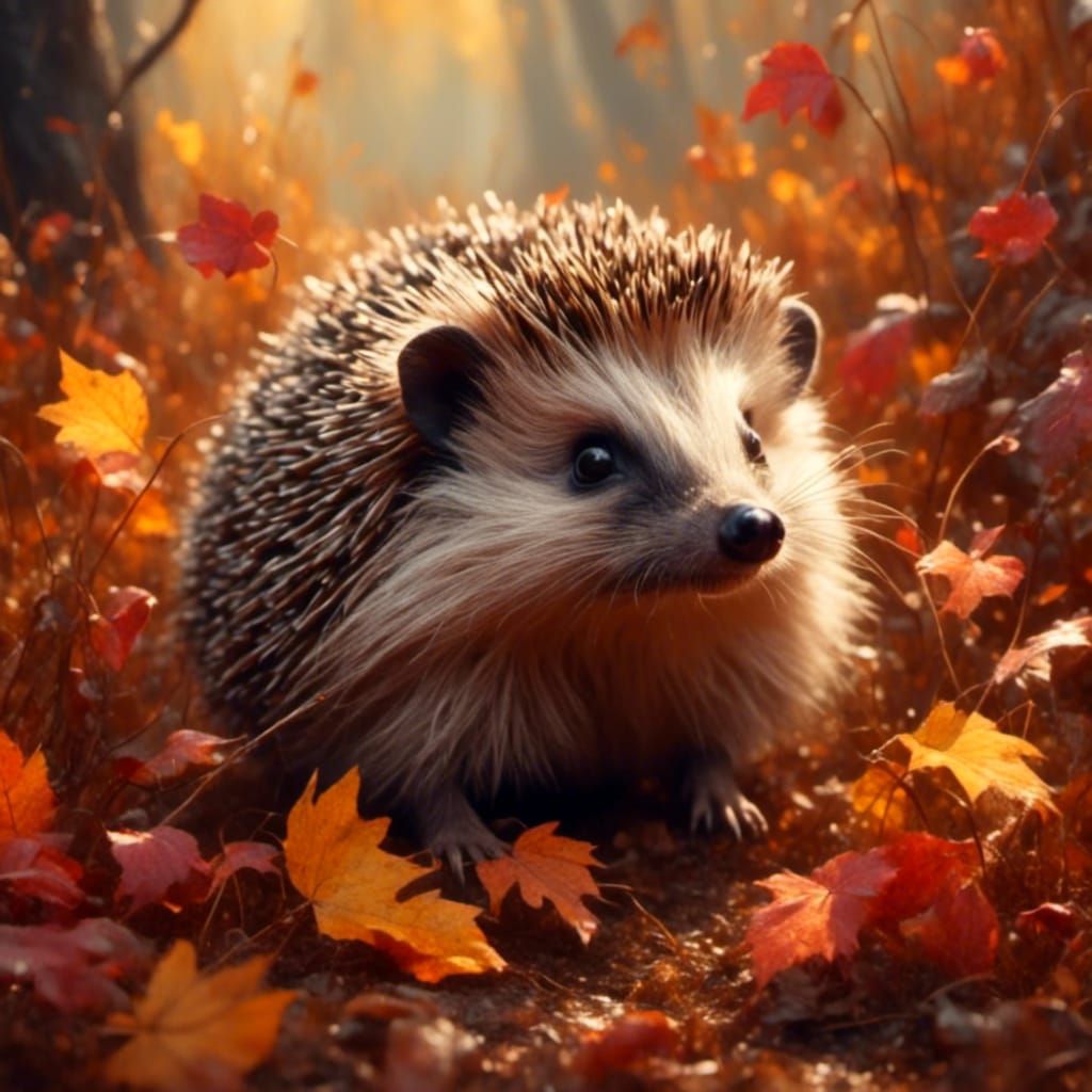 Realistic Autumn Hedgehog