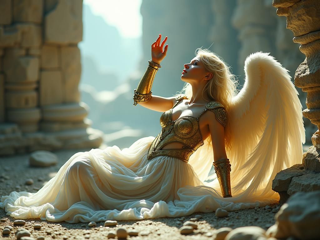 Fallen Angel in Temple Ruins