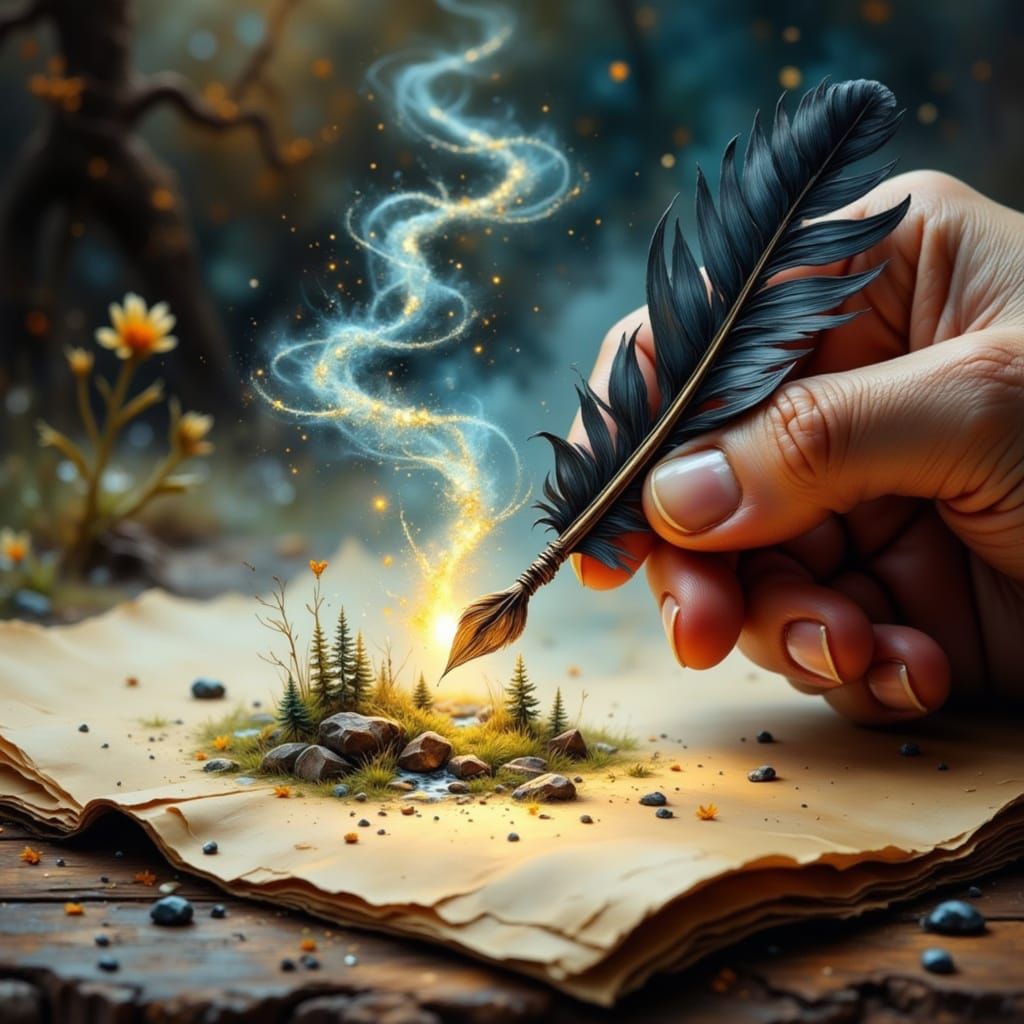 Magical Quill Creates Dreamlike Landscape Painting