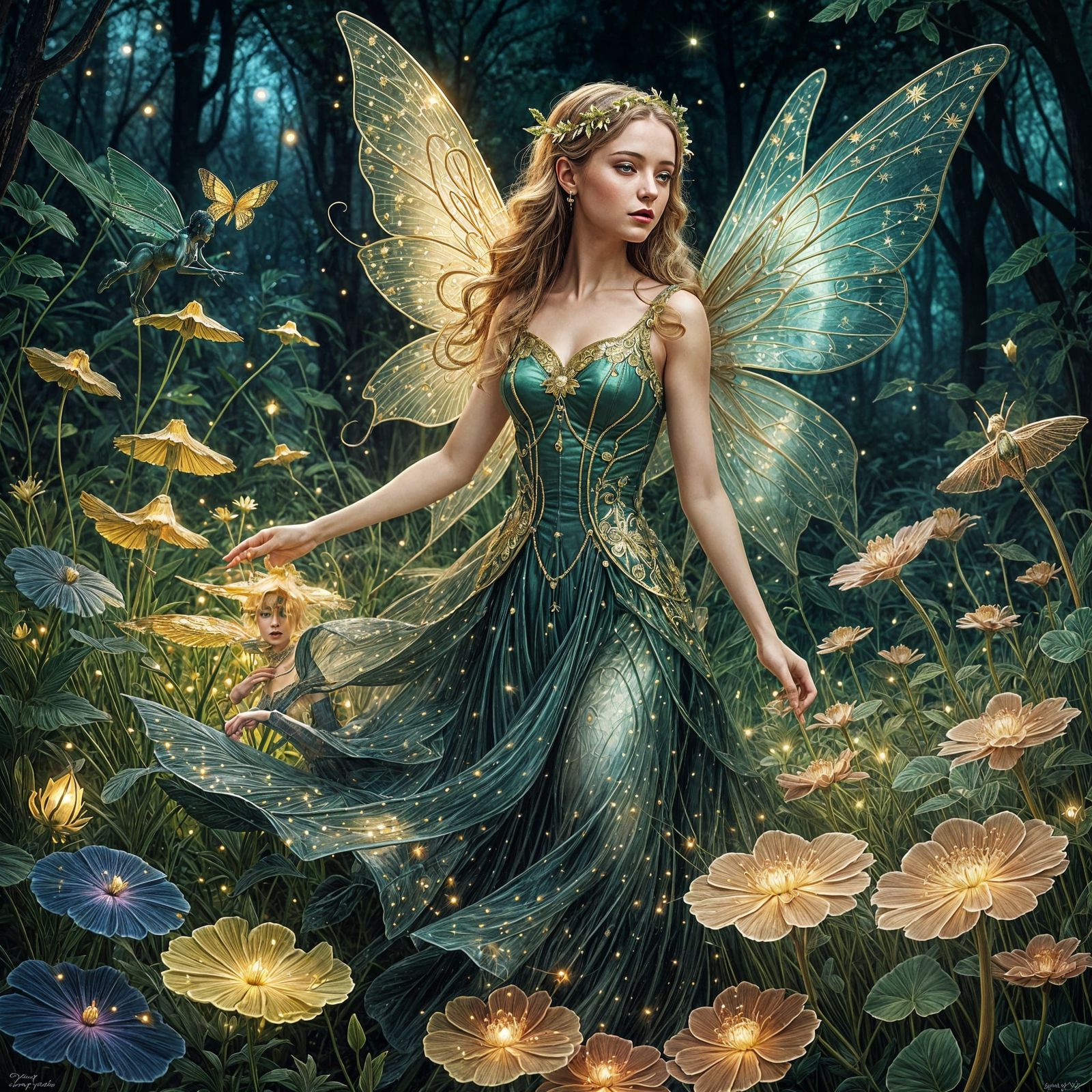 Fairy in Midnight Garden: Art Deco Style