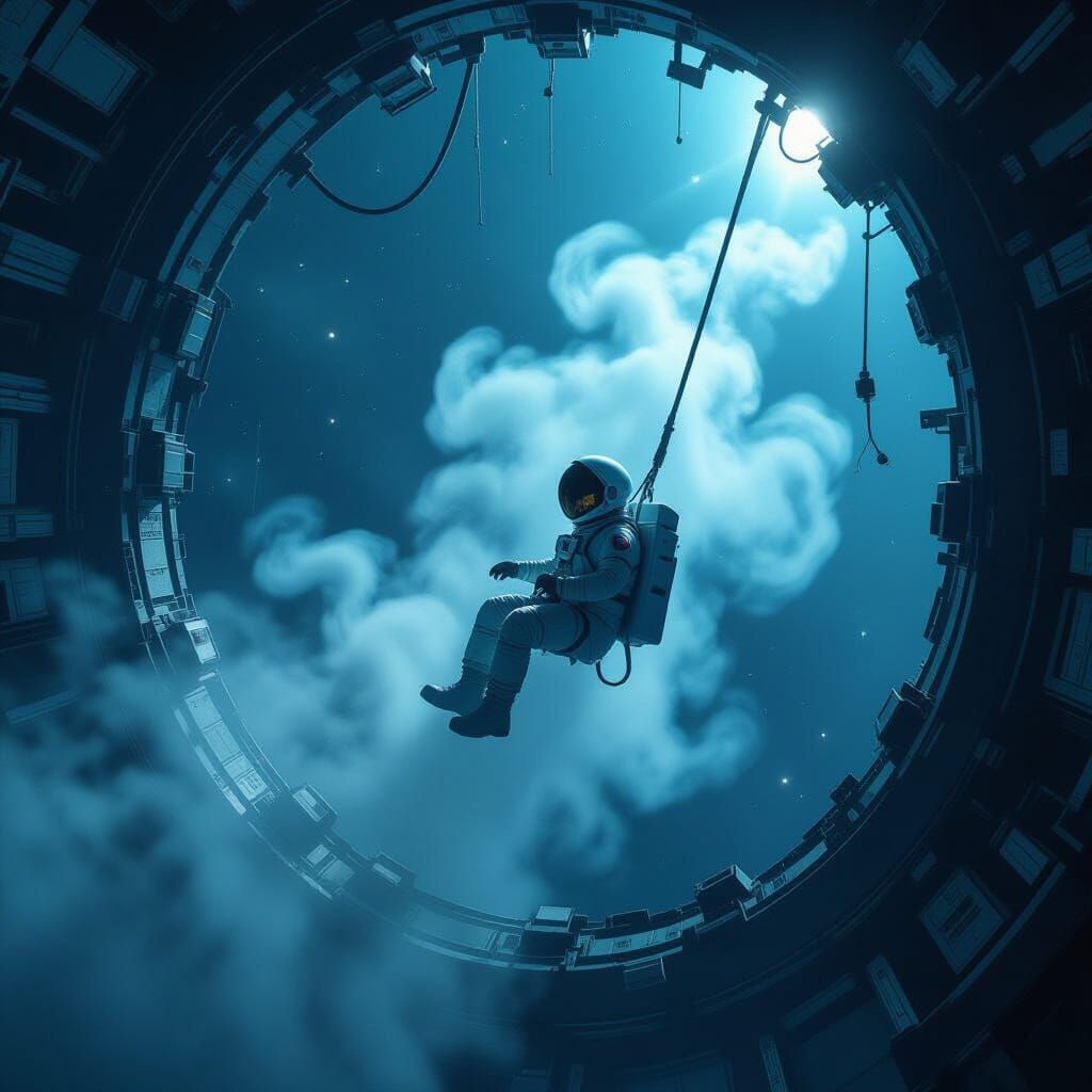 Astronaut Adrift Near Derelict Station in Cosmic Expanse