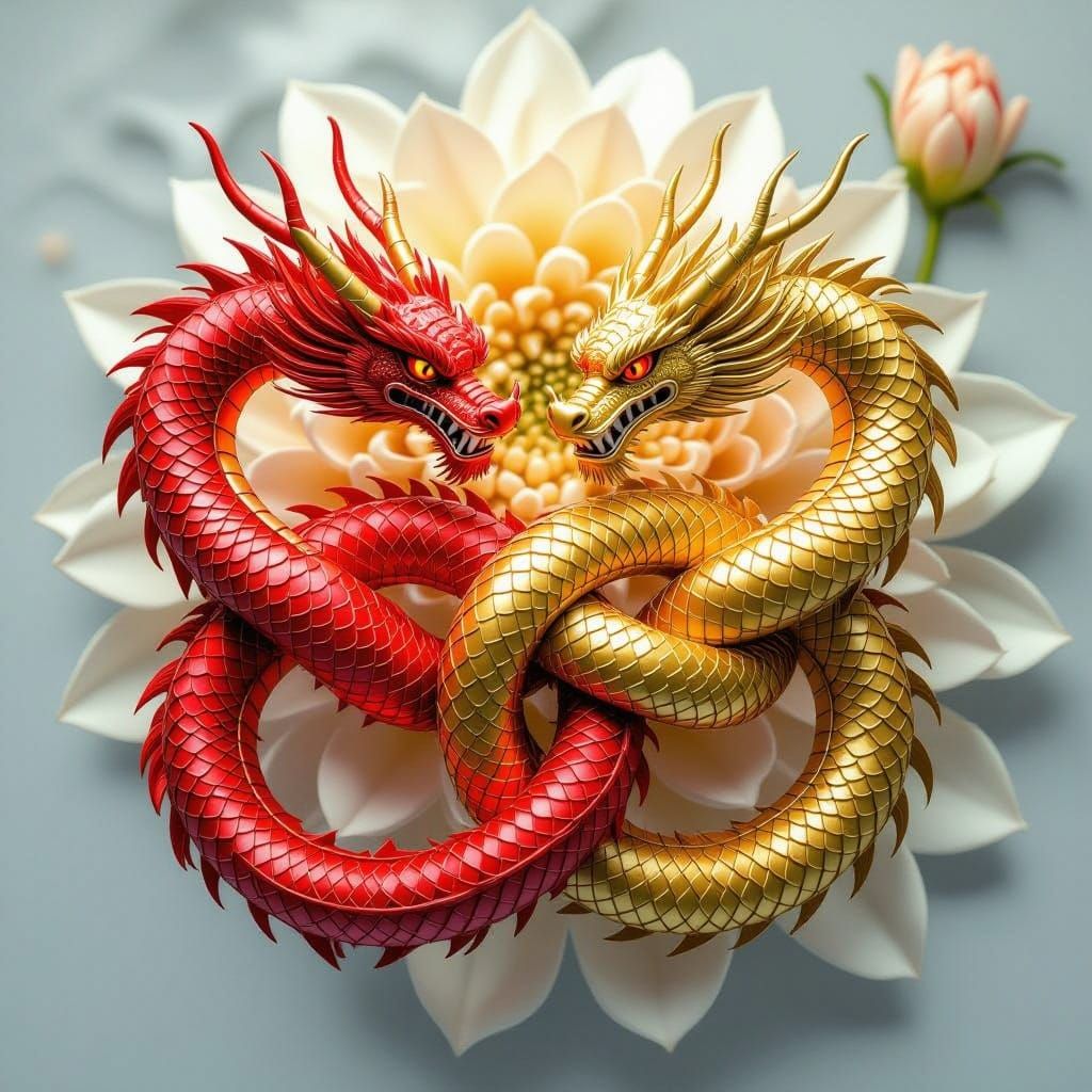 Majestic Dragons Entwined in Ancient Coin Knot