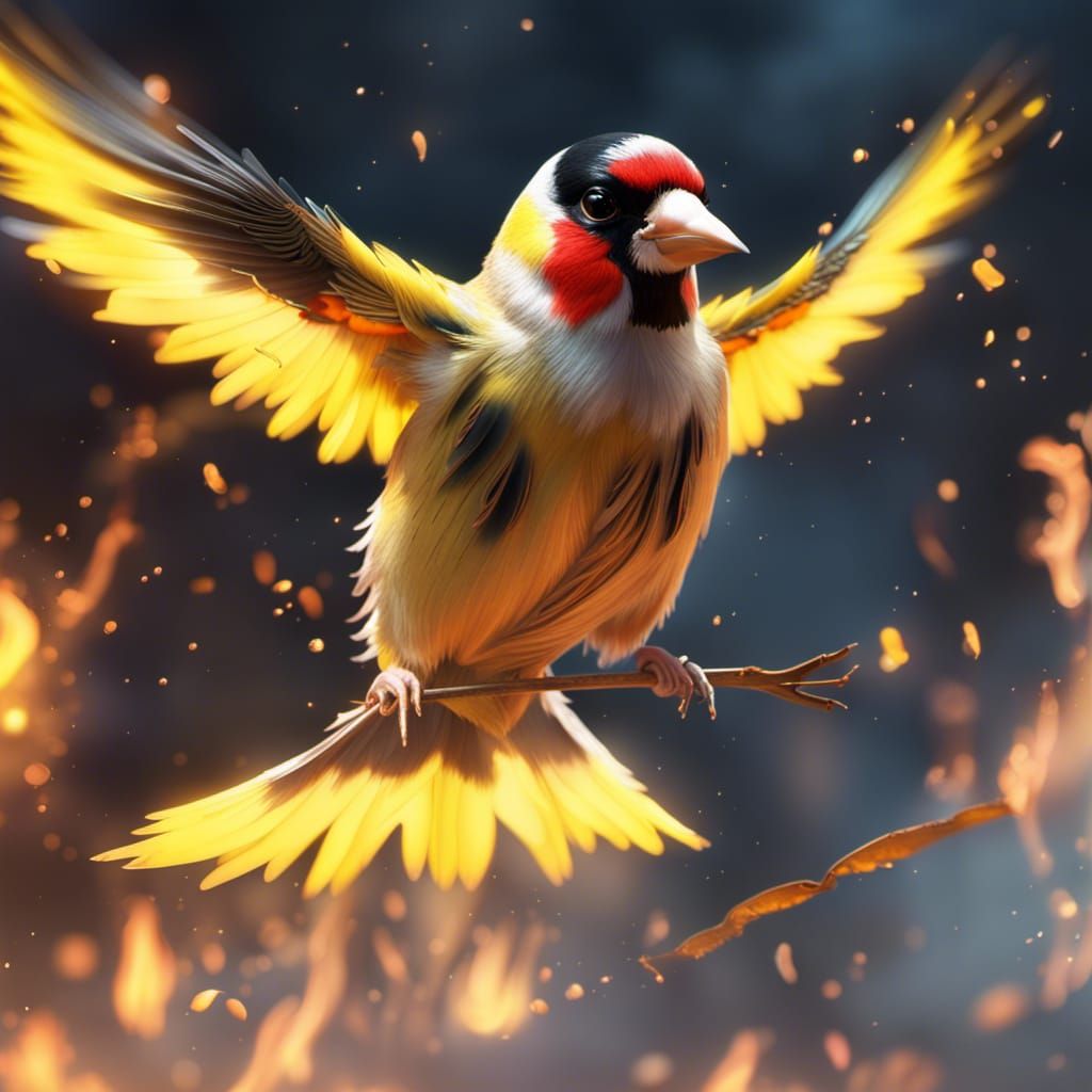 Fiery Goldfinch: Detailed Fantasy Concept Art