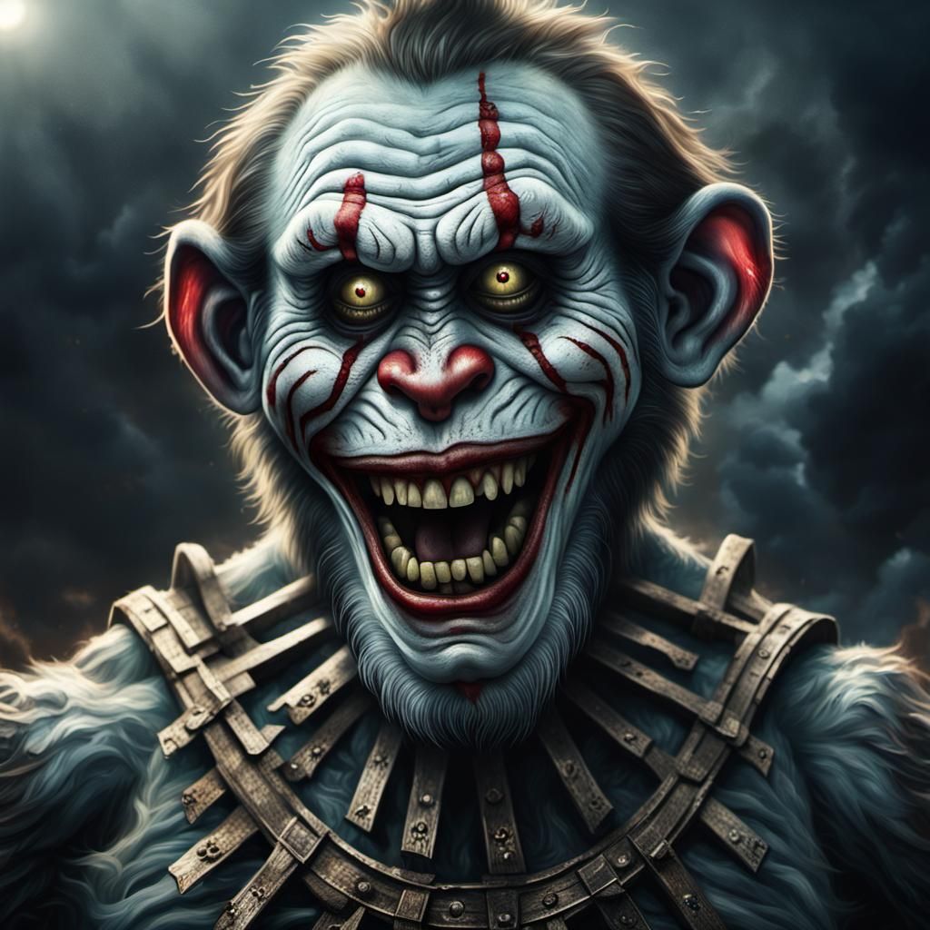 Zombie Monkey Clown on Cross: Digital Matte Painting