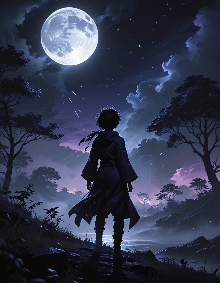 Mysterious Anime Scene with a Young Sorcerer in a Misty Nigh...