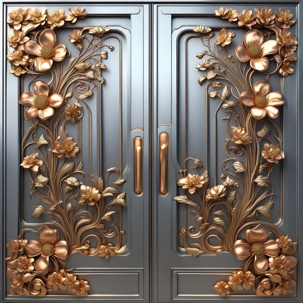 Copper flower design on steel door