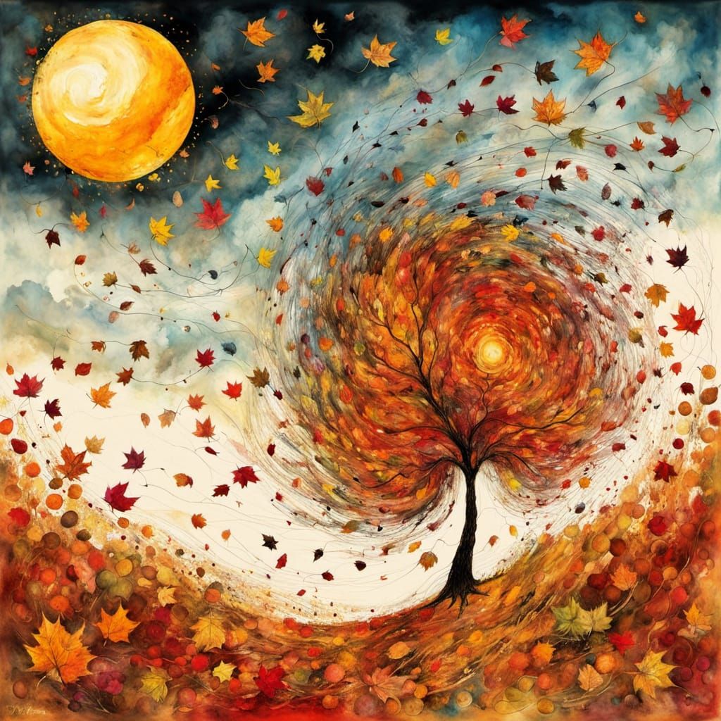 Autumn Leaves Dancing in Vibrant Whimsy