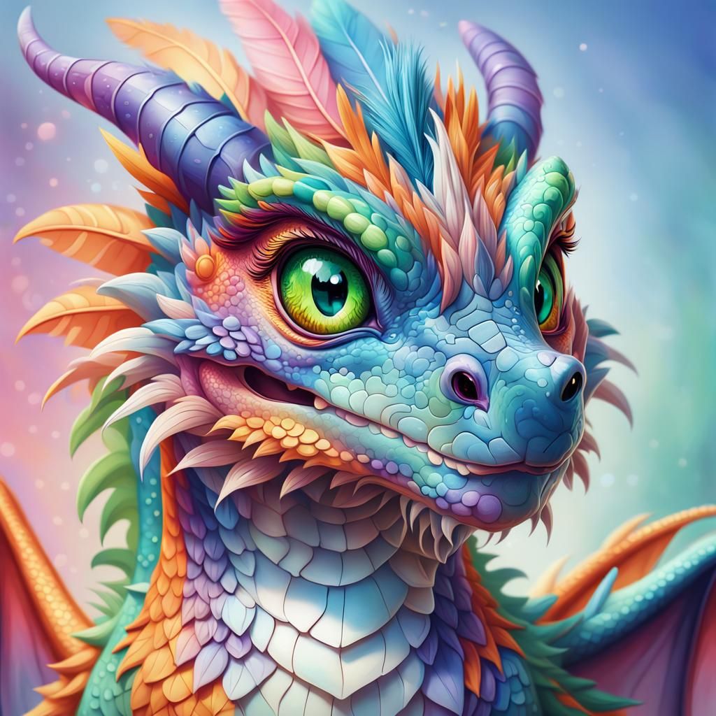 Colorful Feathered Dragon Portrait in Hyperrealistic Style